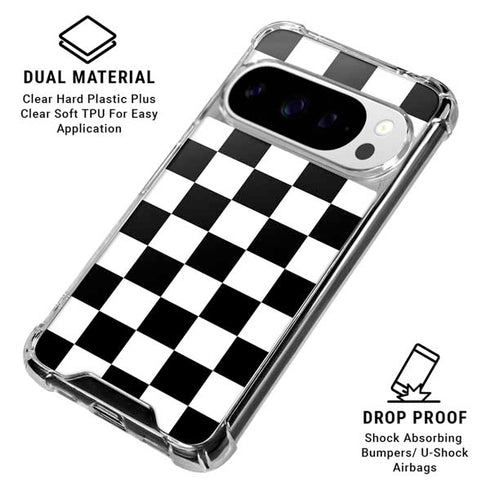 Black and White Checkered Google Pixel 10 Pro XL Clear Case